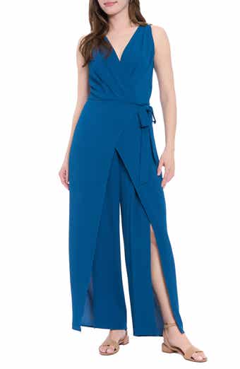 London Times Solid Side Tie Jumpsuit