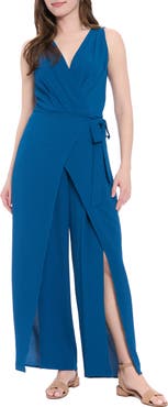 London Times Solid Side Tie Jumpsuit