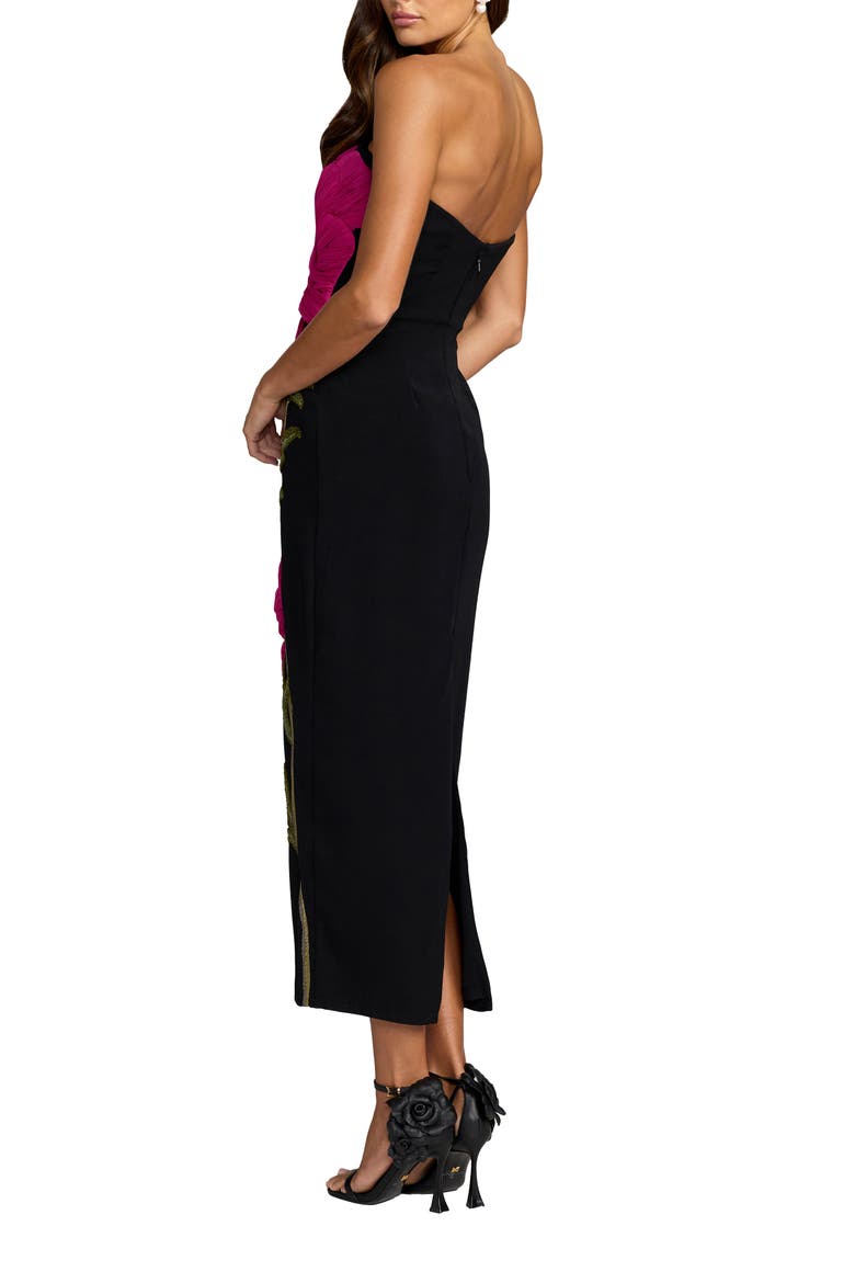 Strapless Floral Embroidered Midi Dress, Alternate, color, Black Multi