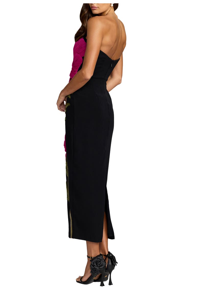 Mac Duggal Strapless Floral Embroidered Midi Dress, Alternate, color, Black Multi