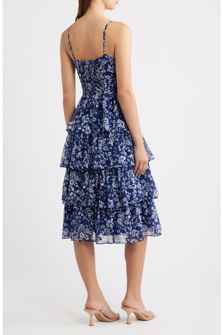 Floral Tiered Midi Dress, Alternate, color, NAVY