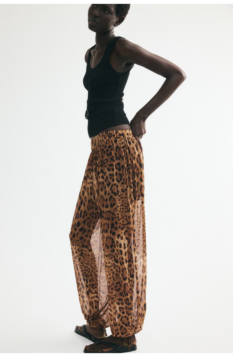 H&M Mesh Balloon Trousers, Alternate, color, Dark Beige/Leopard Print