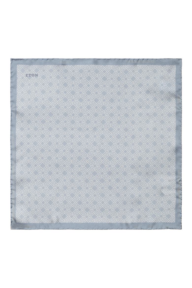 Geometric Print Silk Pocket Square, Alternate, color, BLUE/ GRAY