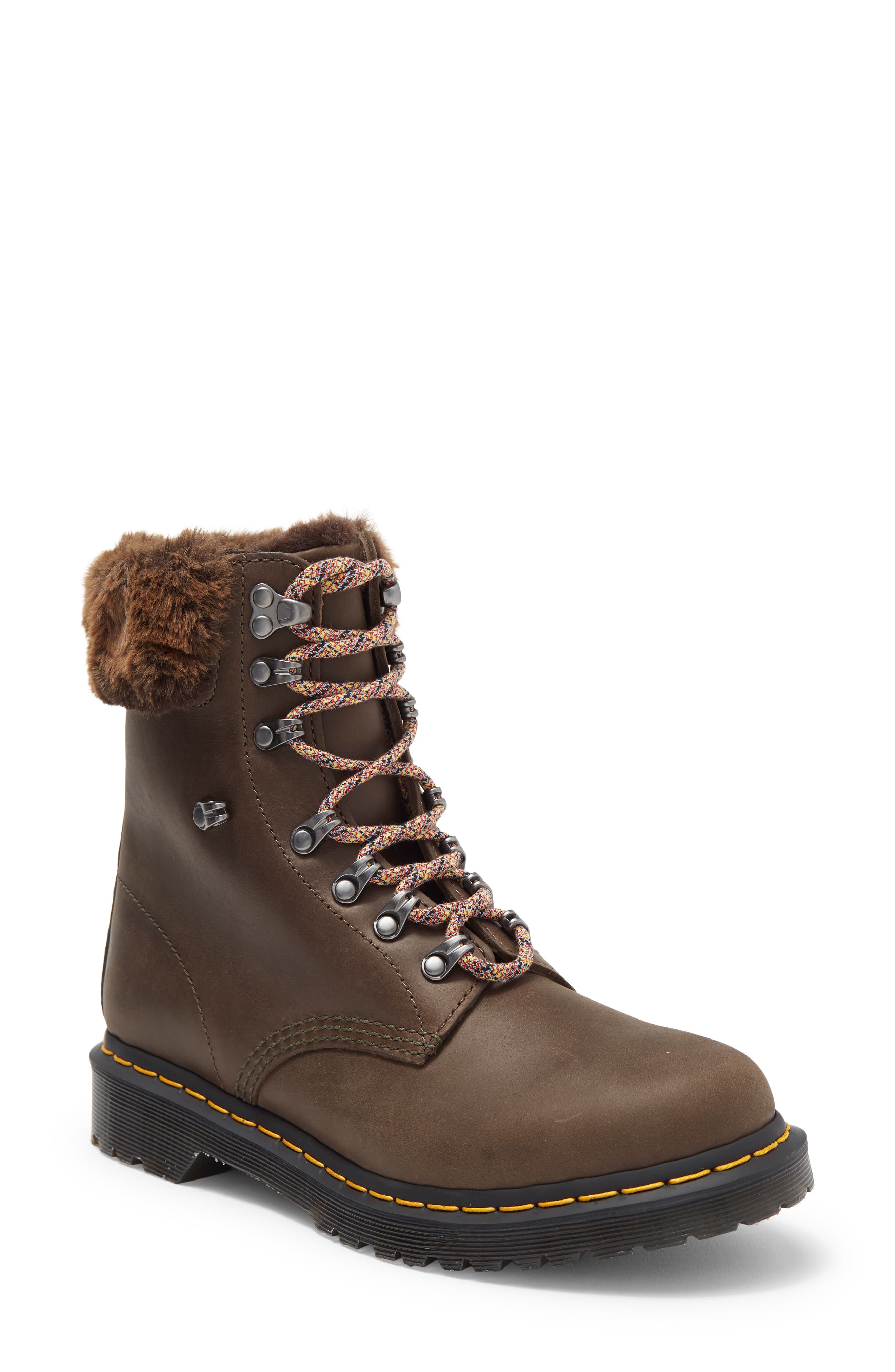 Dr. Martens 1460 Serena Faux Fur Trim Boot, Main, color, 