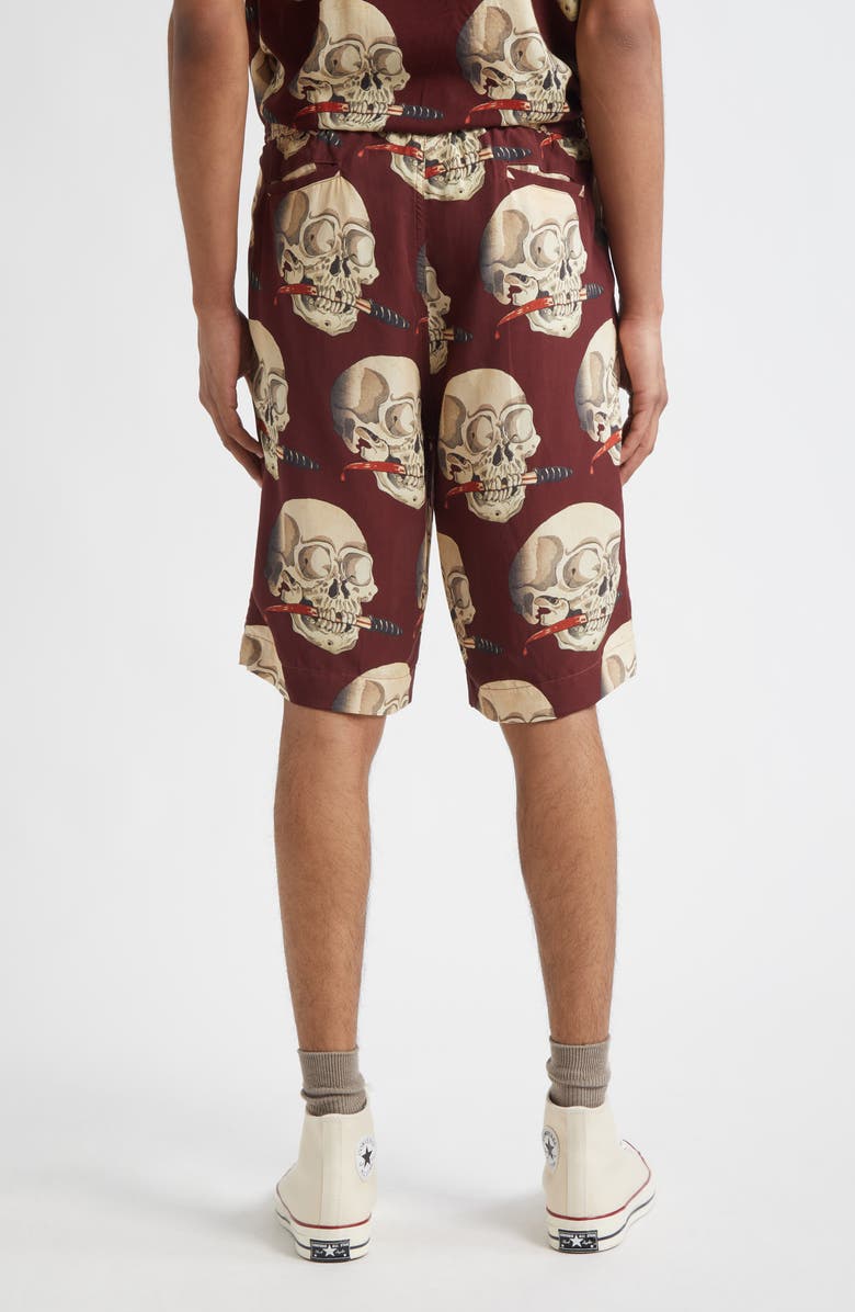 ENDLESS JOY Skull Print Crepe Shorts, Alternate, color, Oxblood