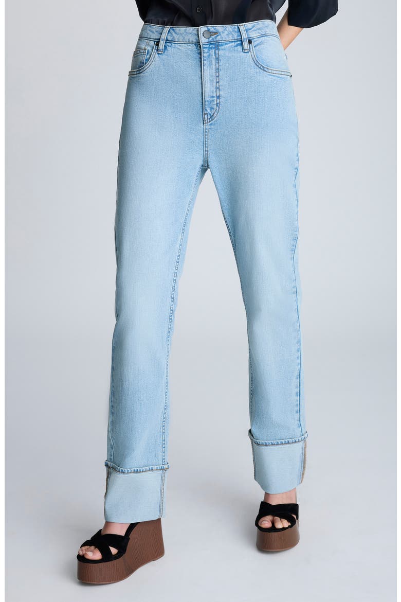 High Waist Cuffed Straight Leg Jeans, Alternate, color, NU WASH