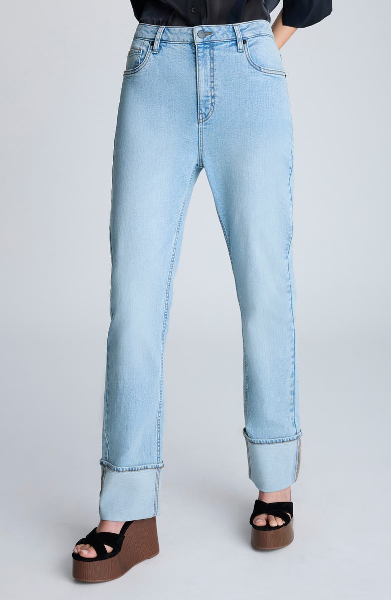 Kenneth Cole High Waist Cuffed Straight Leg Jeans, Alternate, color, Nu Wash