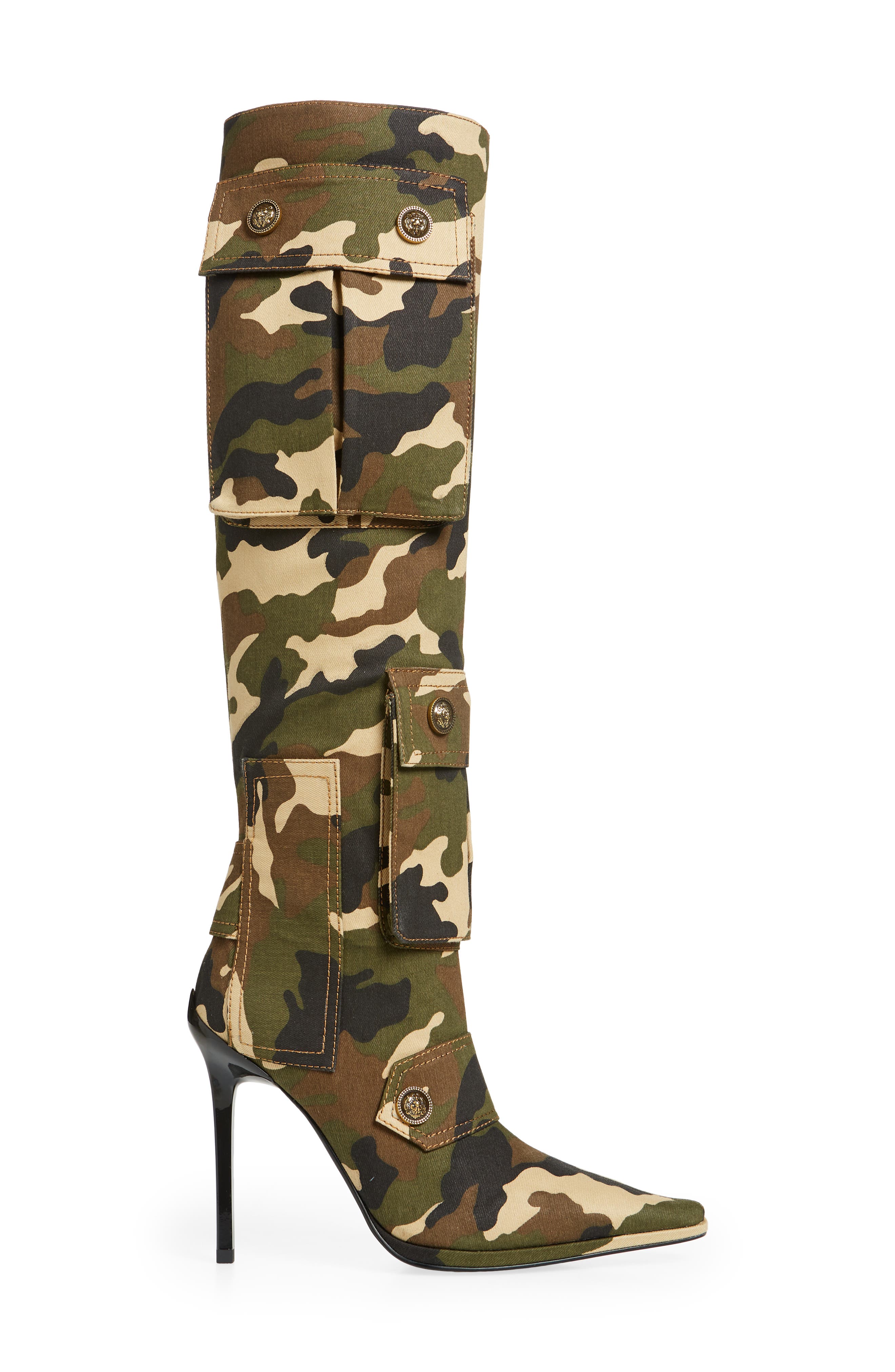 Pocketed Pointed Toe Knee High Boot, Alternate, color, BEIGE CAMO