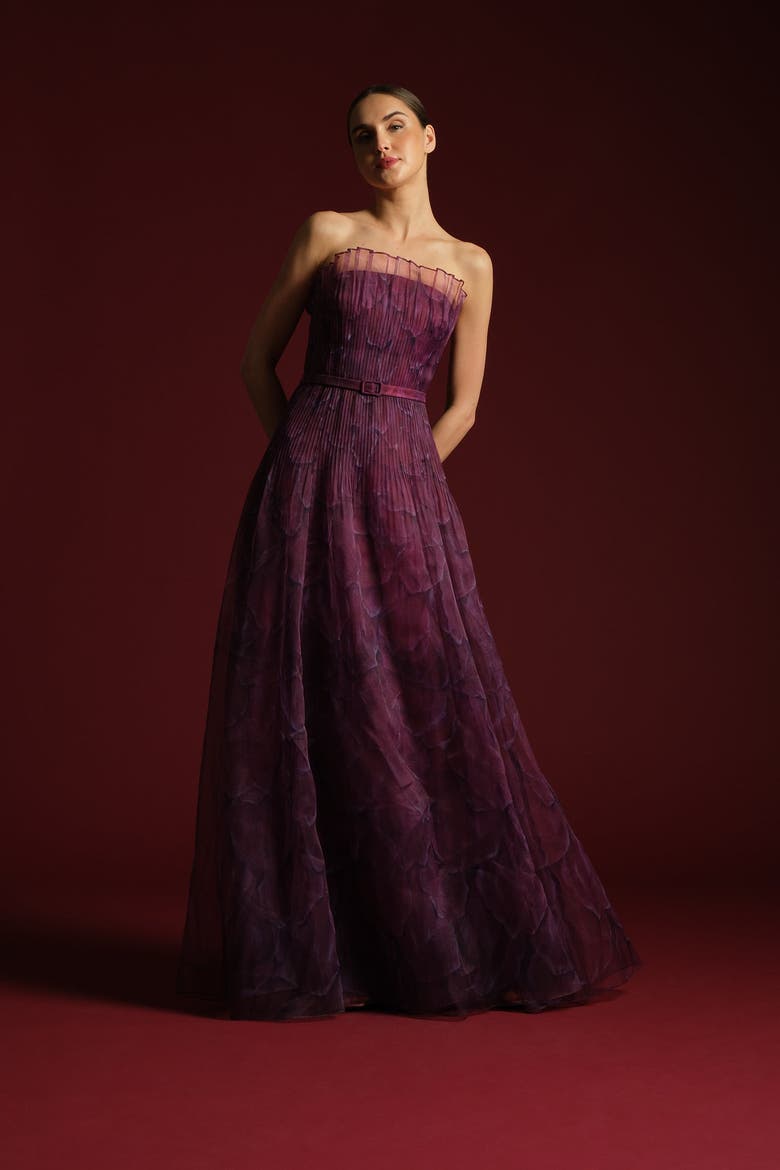 Ivana Printed Organza Gown, Alternate, color, PETAL OBSCURA