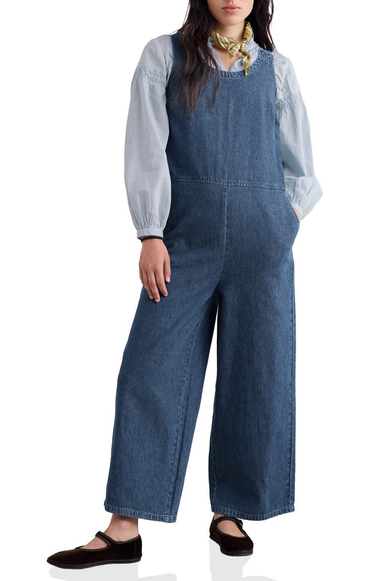 Salt Air Wide Leg Denim Jumpsuit, Main, color, MID WASH