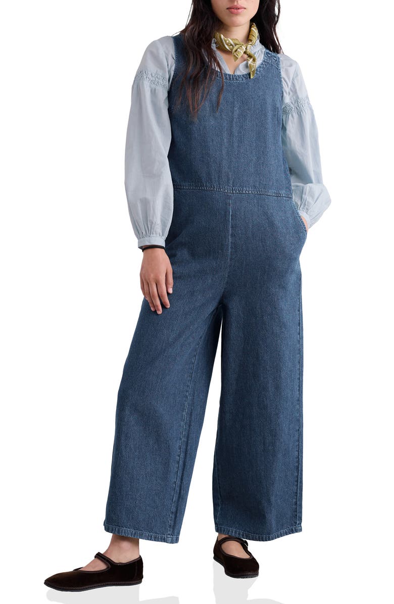 Seasalt Cornwall Salt Air Wide Leg Denim Jumpsuit, Main, color, Mid Wash