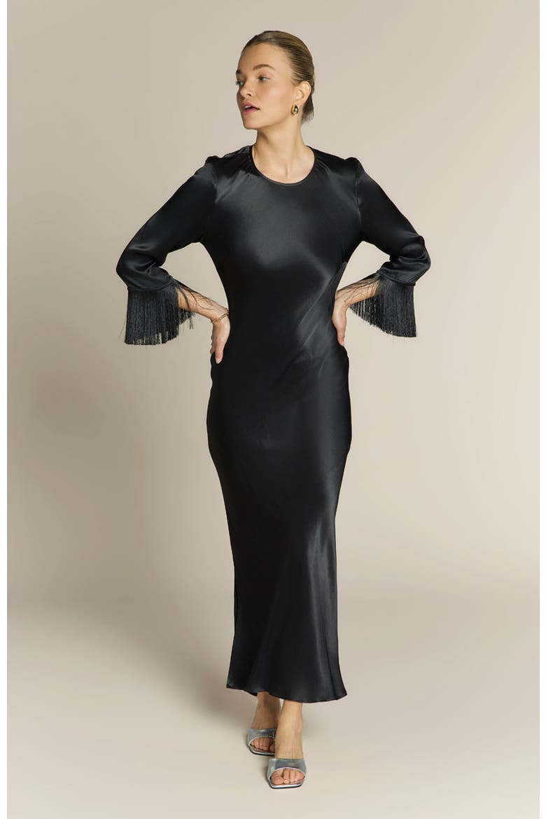 Dolly Black Fringe Sleeve Dress, Alternate, color, Black