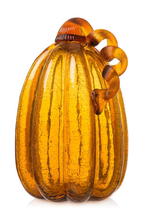 Amber Crackle Tall Glass Pumpkin Decor