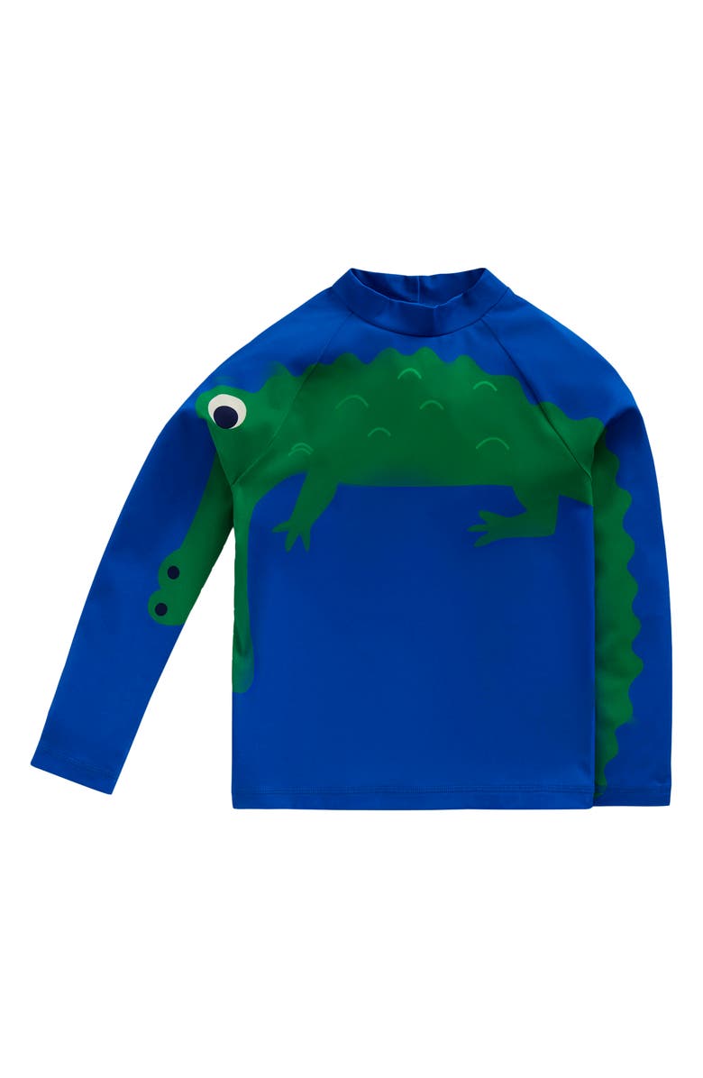 Mini Boden Kids' Appliqué Long Sleeve Rashguard, Main, color, Blue Croc