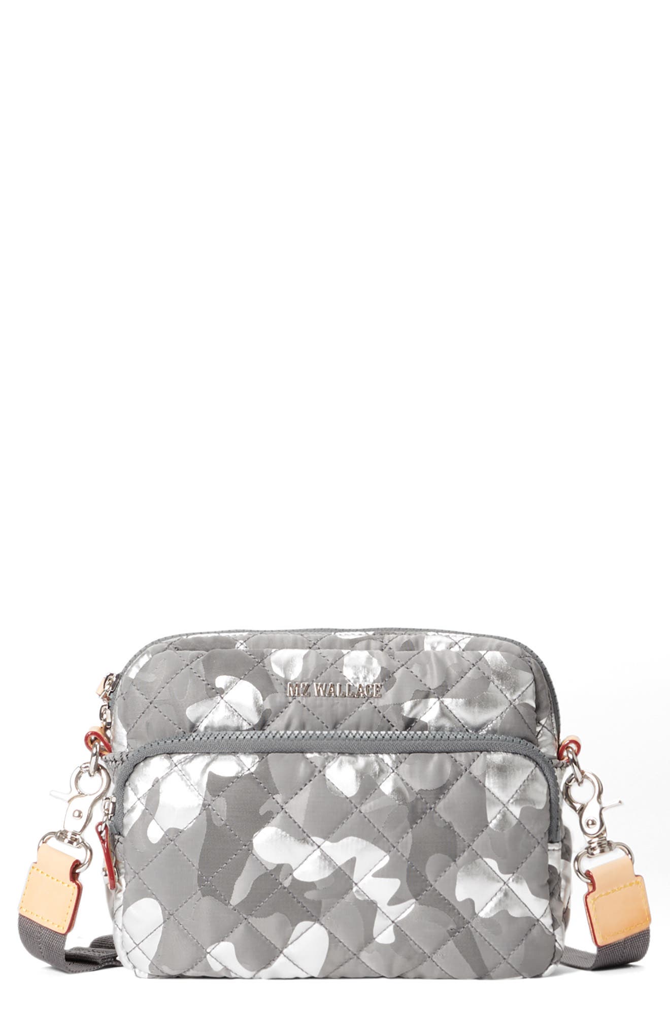 MZ Wallace Small Metro Quilted Nylon Camera Bag, Main, color, Silver Metallic Camo
