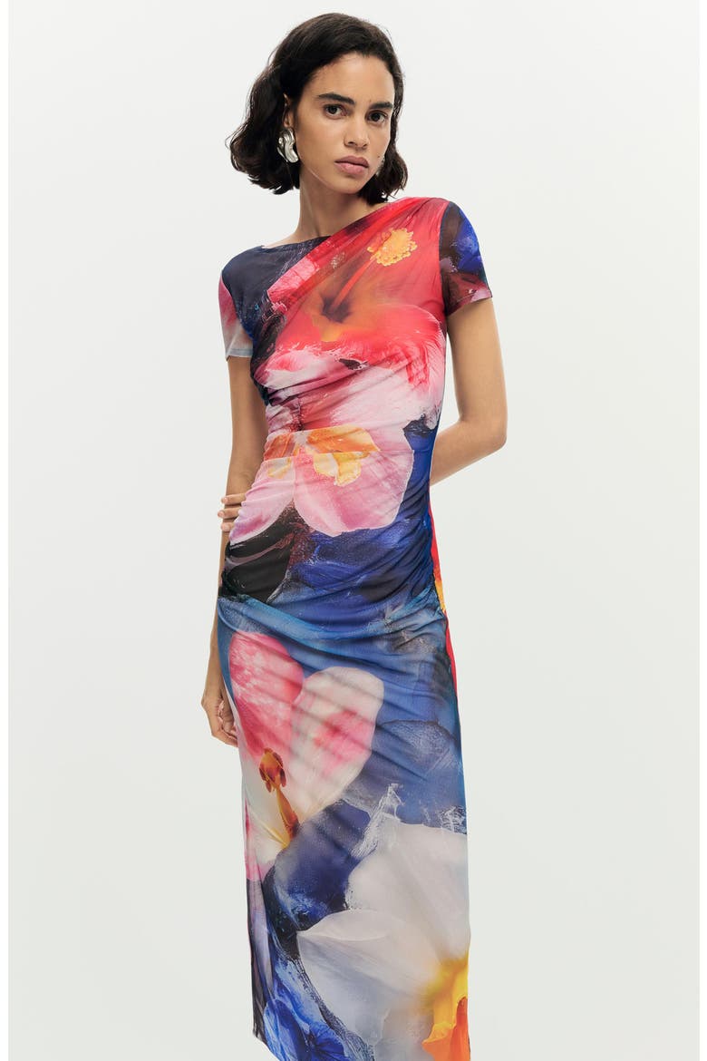 Floral Print Short Sleeve Dress, Alternate, color, MULTI