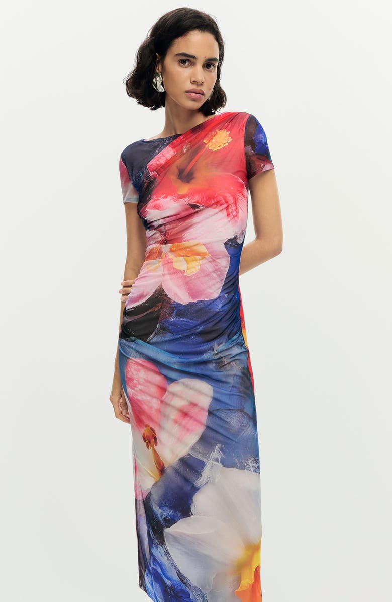 Desigual Floral Print Short Sleeve Dress, Alternate, color, Multi