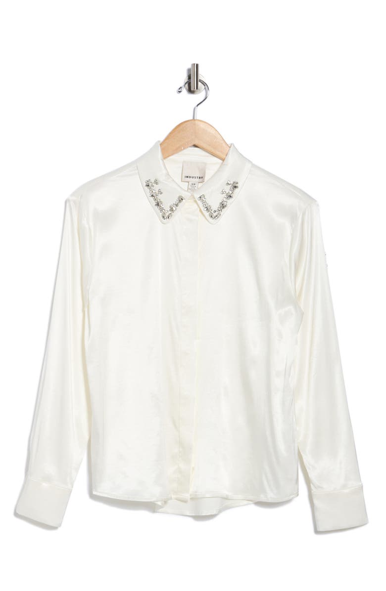 INDUSTRY REPUBLIC CLOTHING Crystal Embellished Satin Button-Up Shirt, Alternate, color, Ivory