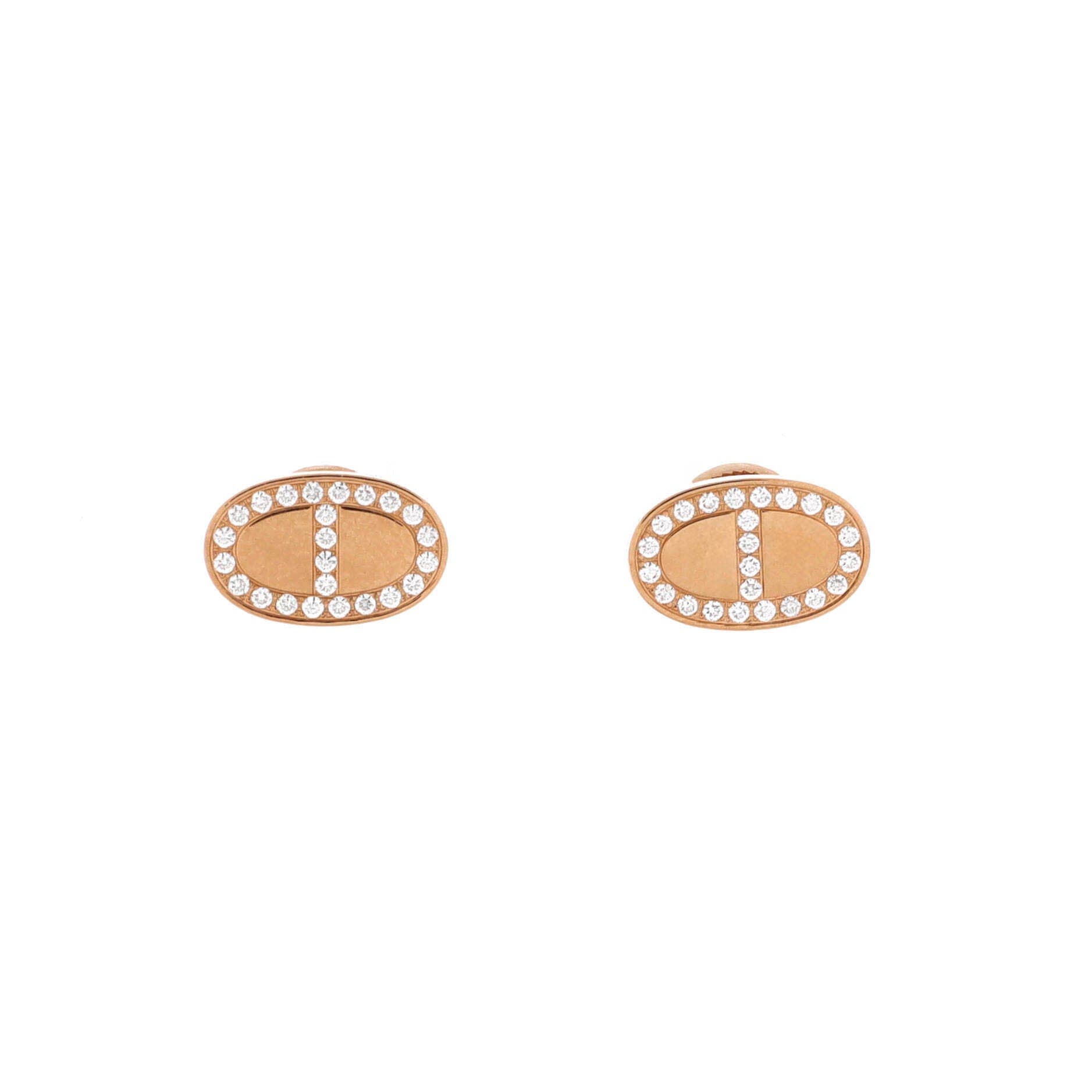 Pre-Owned Hermes Chaine d'Ancre Contour Stud Earrings 18K Rose Gold and Diamonds, Main, color, Rose Gold