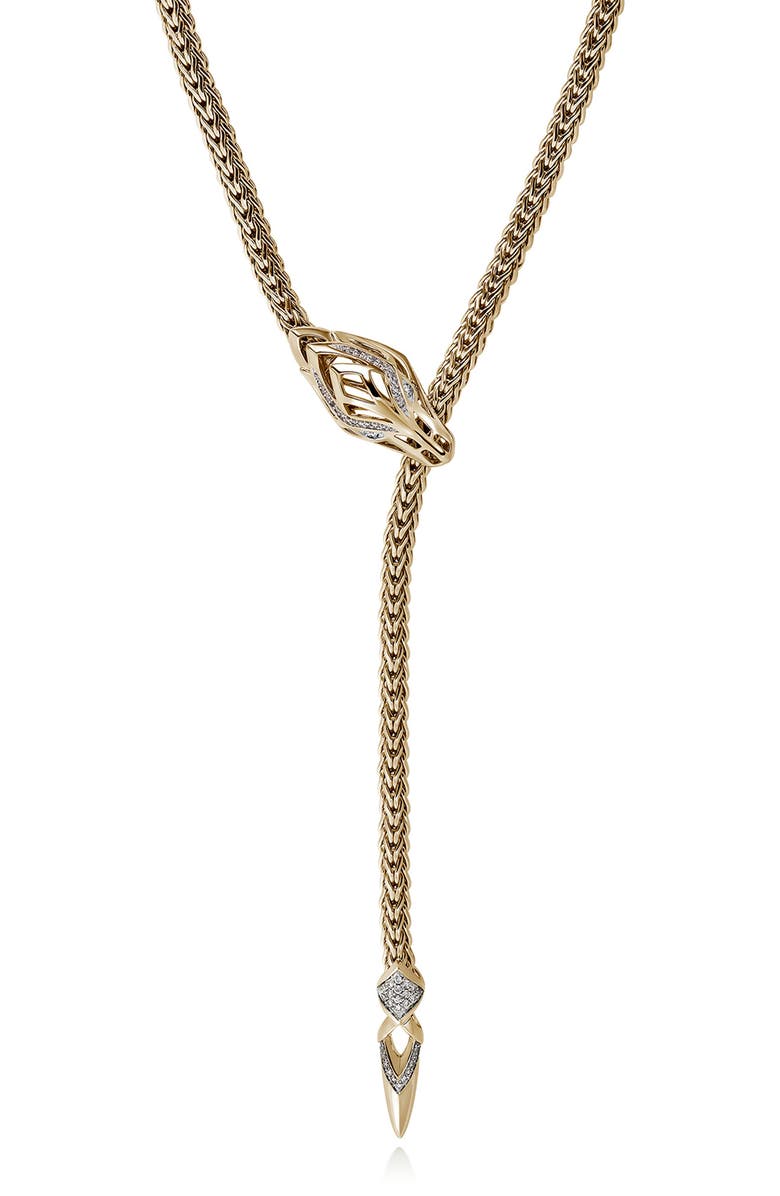 John Hardy Naga Y-Necklace, 14K Gold, Diamond, Main, color, Gold