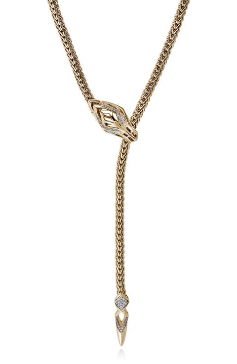 Naga Y-Necklace, 14K Gold, Diamond