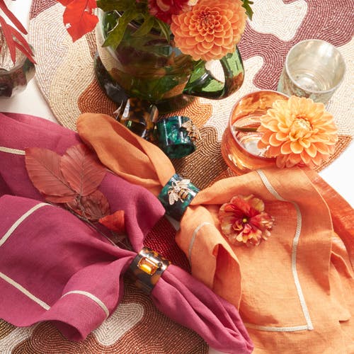 Joanna Buchanan Stripey Bee Resin Napkin Rings, Set Of Four In Green