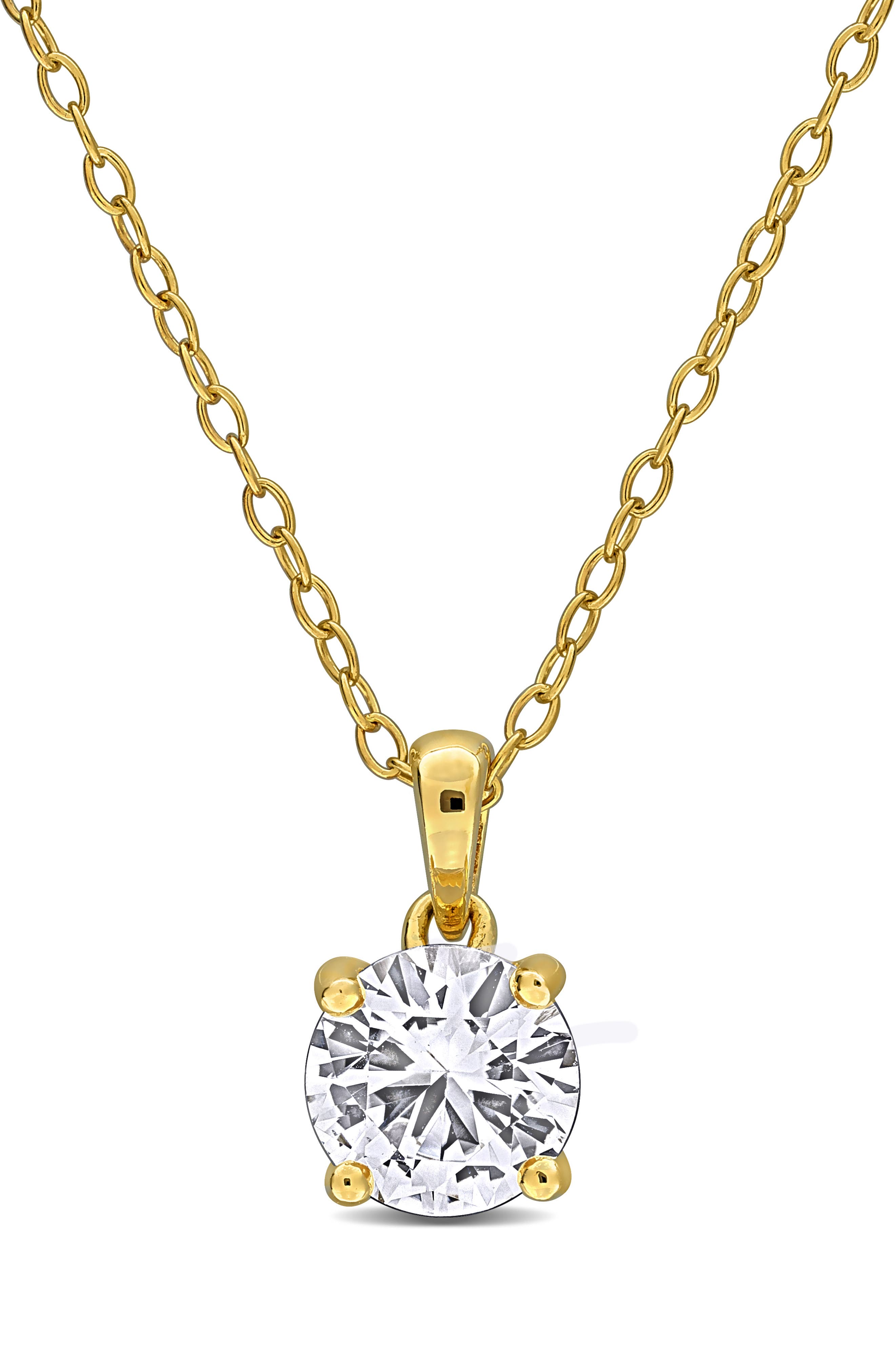 DELMAR Lab Created White Sapphire Solitaire Pendant Necklace