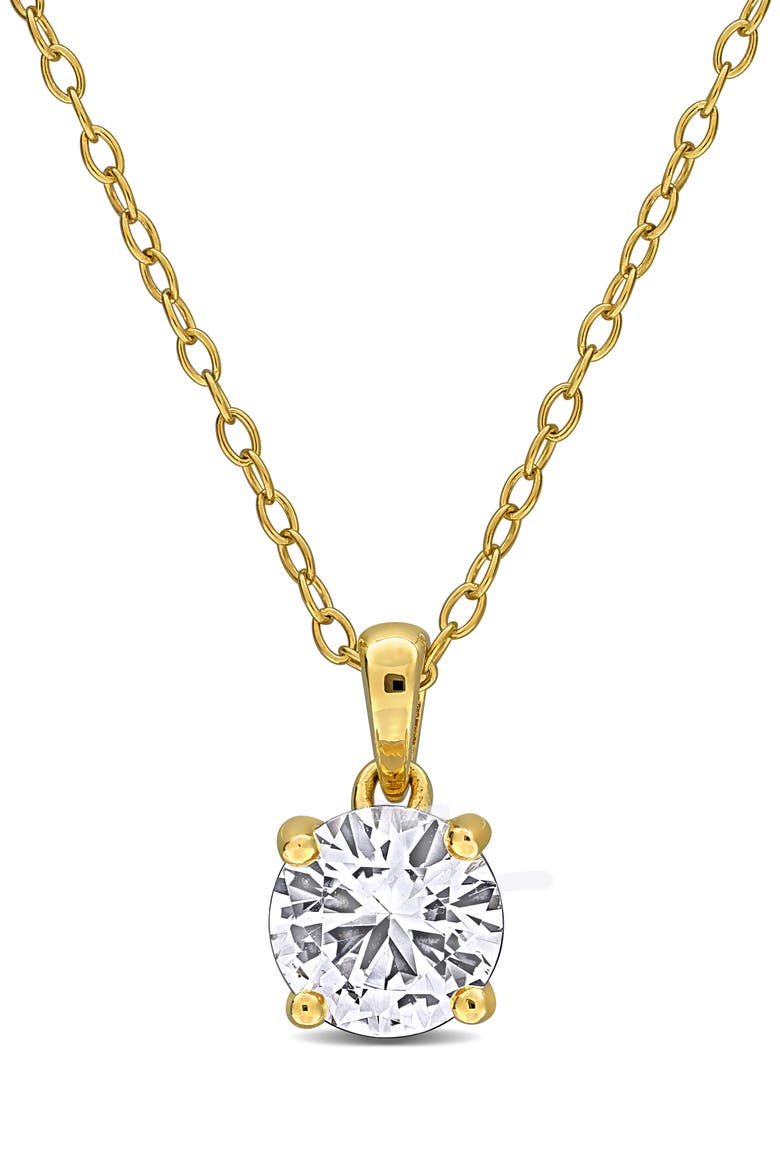 Lab Created White Sapphire Solitaire Pendant Necklace, Main, color, METALLIC SILVER