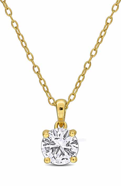 DELMAR Lab Created White Sapphire Solitaire Pendant Necklace