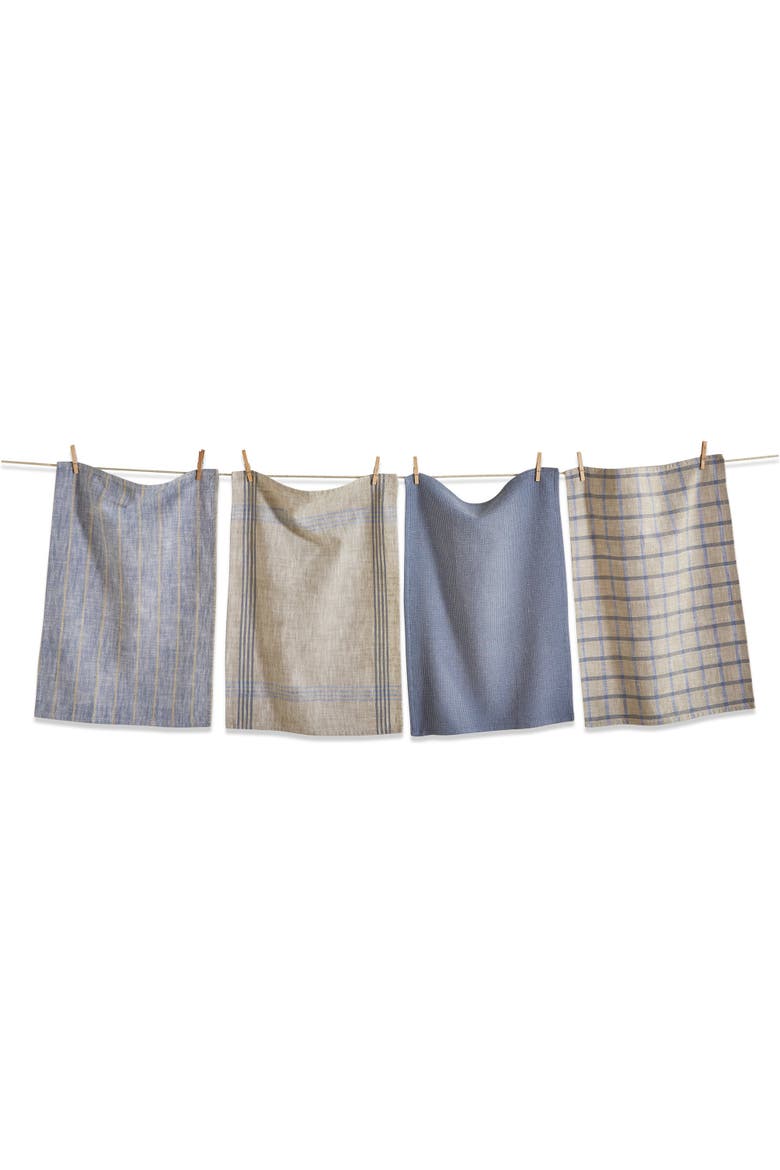 Canyon Woven Denim Blue Cotton Kitchen Dishtowels Set of 4, Main, color, Blue
