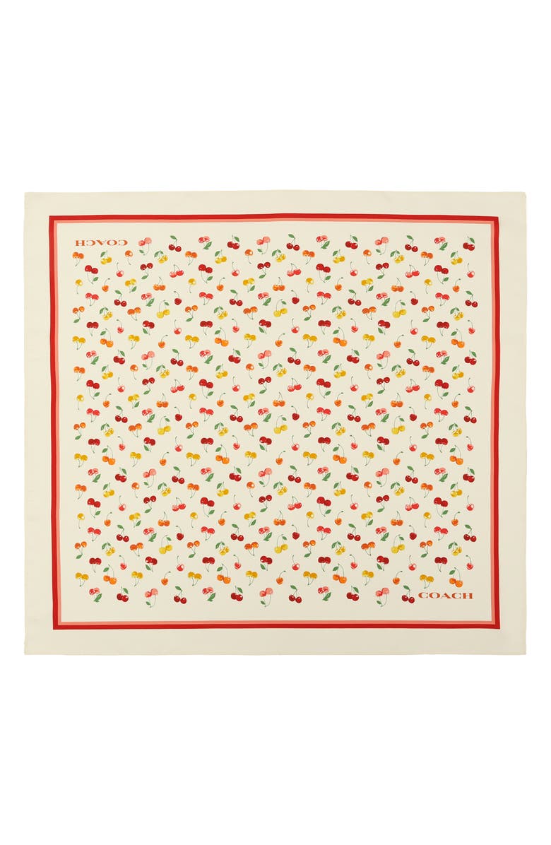 COACH Cheery Mix Printed Silk Scarf, Main, color, Chalk Multi