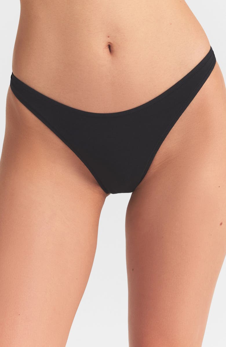 SKIMS Everyday Cotton Thong, Main, color, Onyx