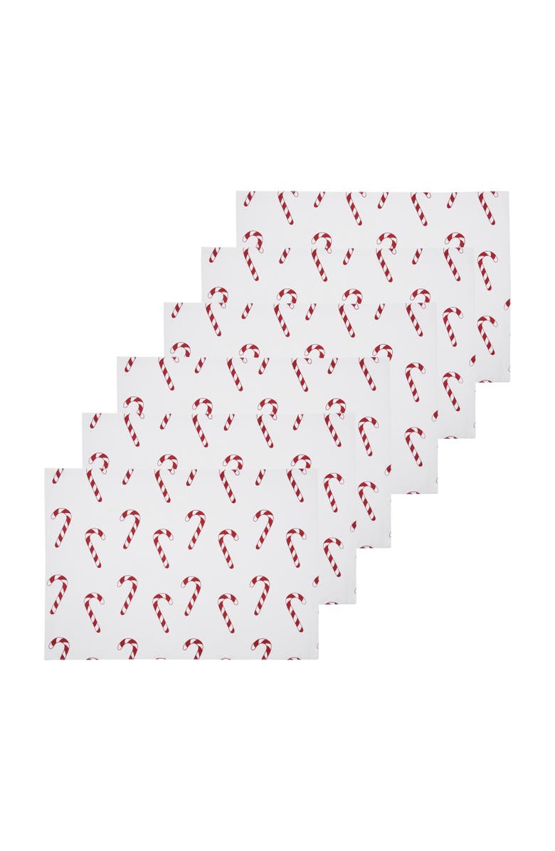 C&F Home Candy Cane Wishes Placemats Set of 6, 14" x 20", Main, color, White