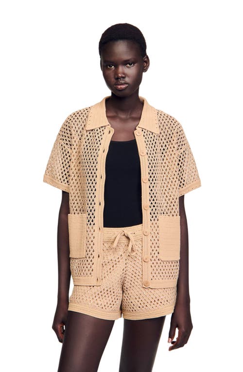 Sandro Rhinestone Cardigan In Sand