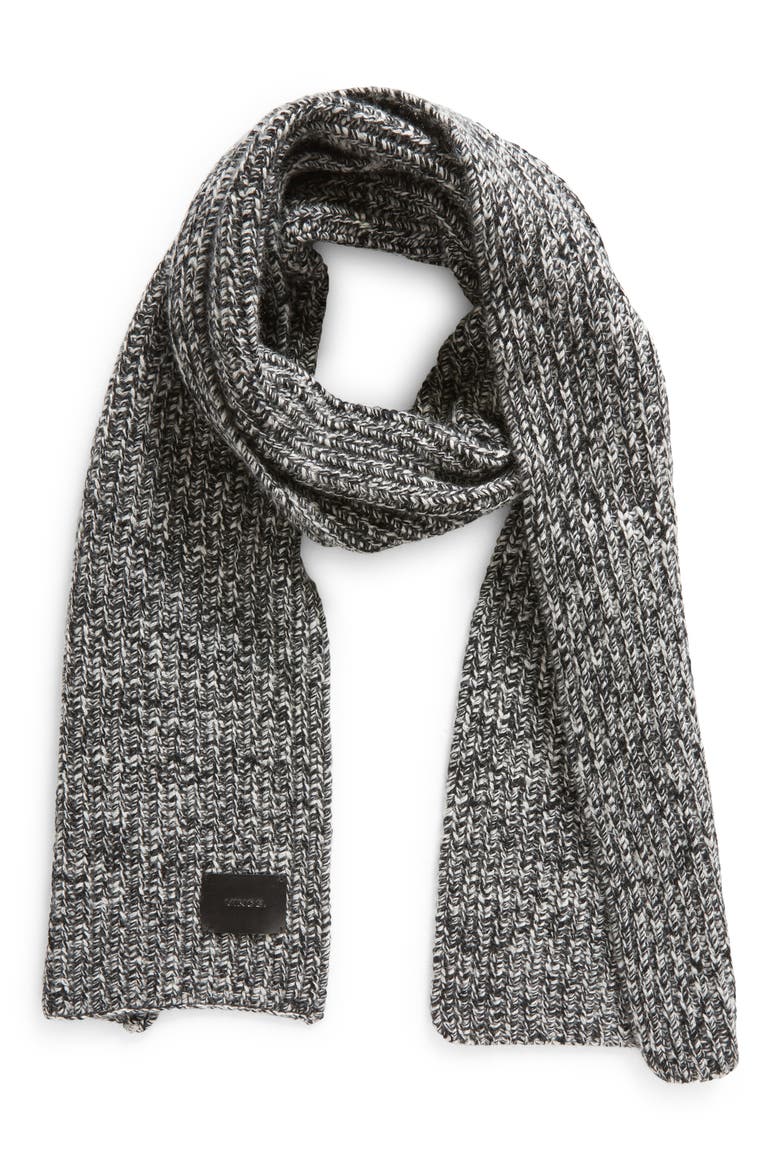 Marl Shaker Stitch Wool & Cashmere Scarf, Main, color, BLACK/ CREAM