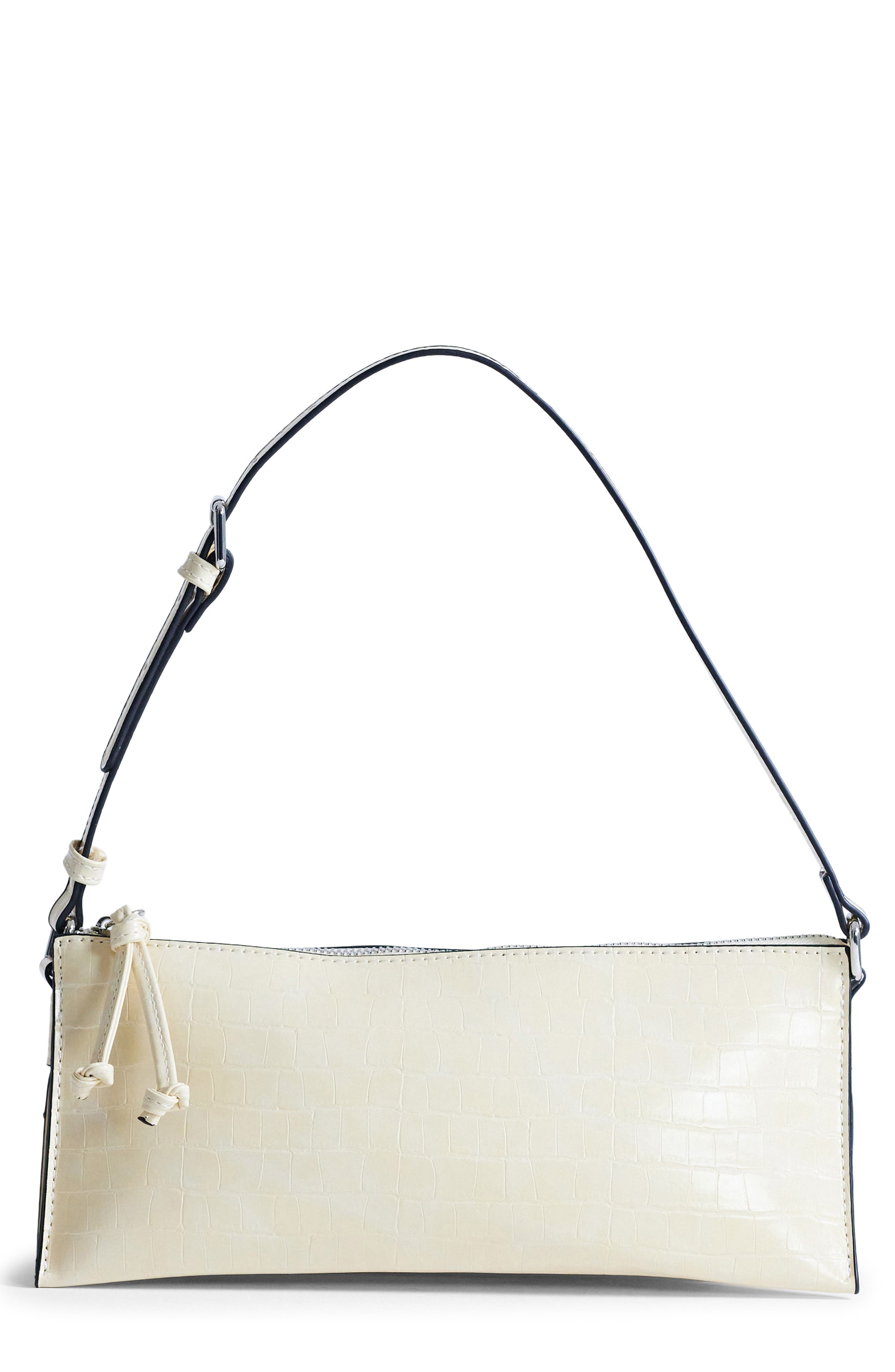 Simone Croc Embossed Faux Leather Shoulder Bag, Main, color, IVORY