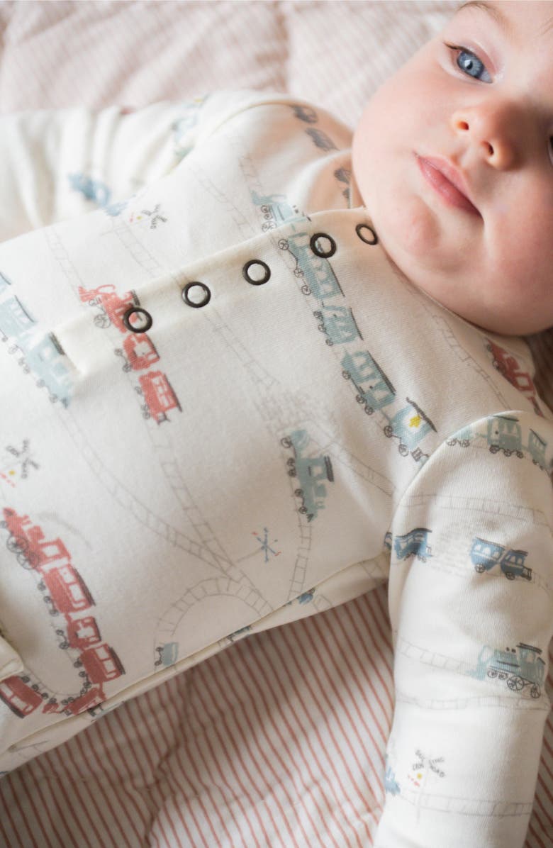 Pehr Henley Patch Pocket Organic Cotton Romper, Alternate, color, Locomotive