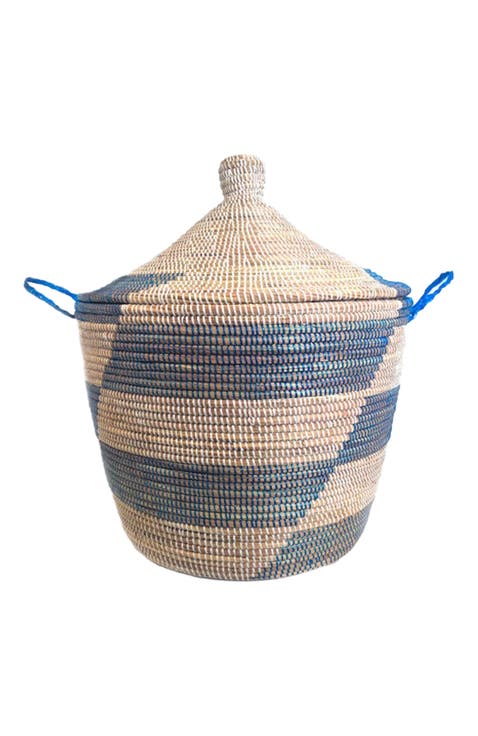 Dou Lid Storage Basket Stripe Blue Low Storage