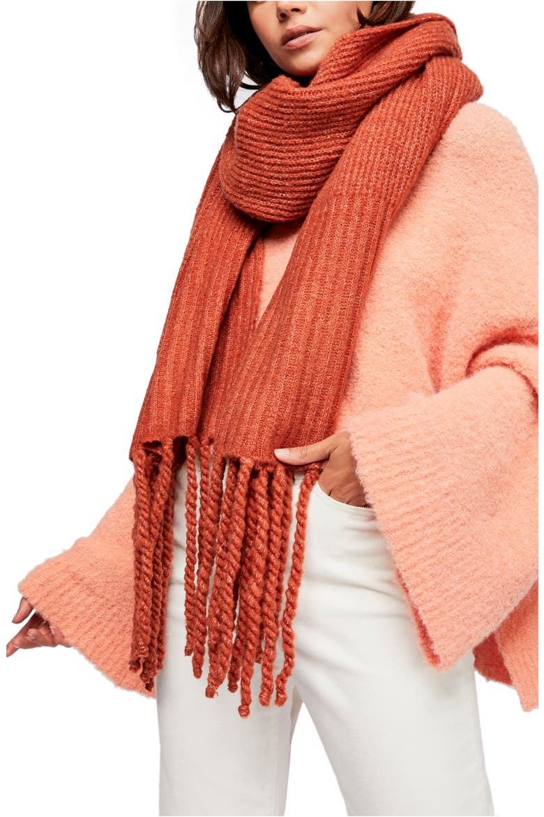 Jaden Rib Knit Blanket Scarf, Main, color, TERRACOTTA