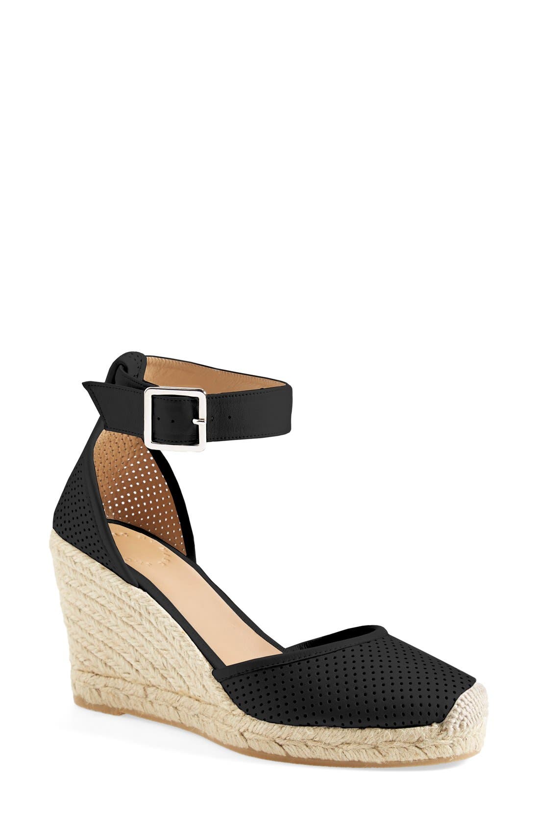 MARC BY MARC JACOBS 'Summer Breeze' Lambskin Leather Espadrille Wedge Sandal, Main, color, BLACK
