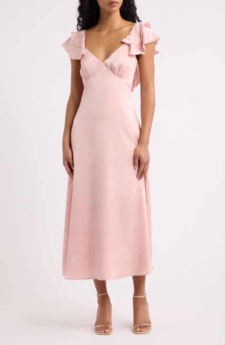 Sinclair Flutter Sleeve Satin Midi Dress