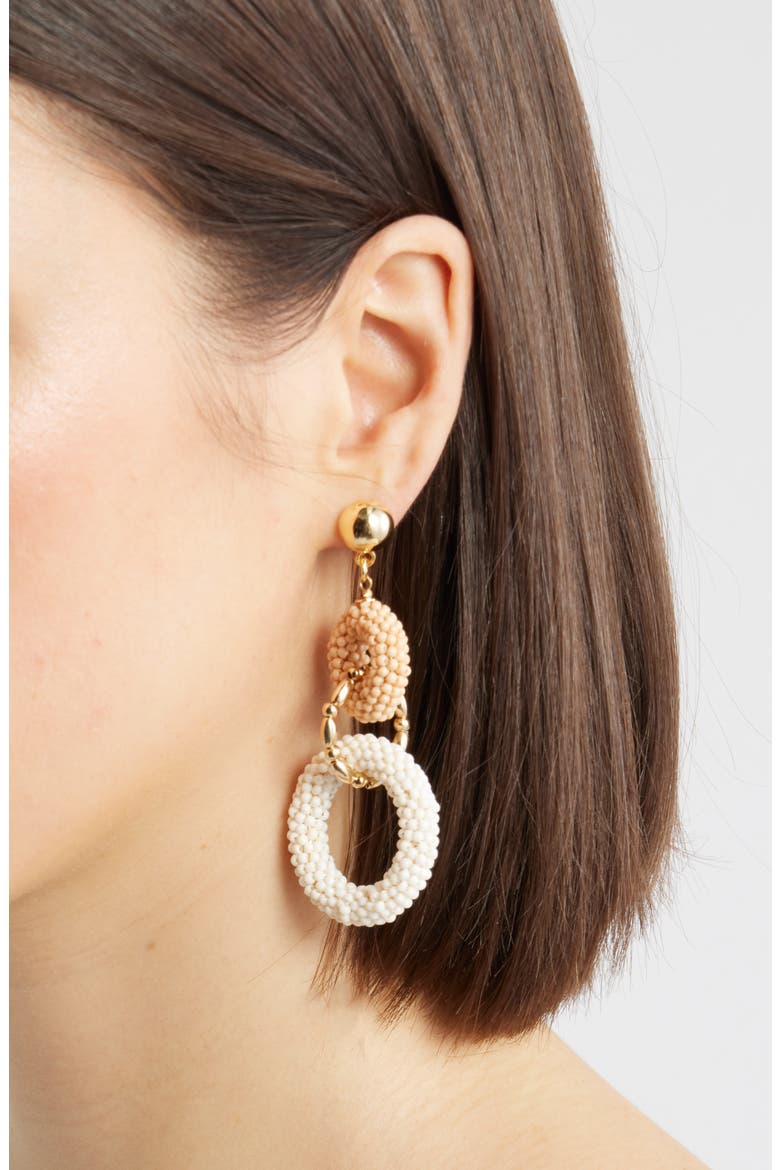 Beaded Link Drop Earrings, Alternate, color, NEUTRAL MULTI- GOLD
