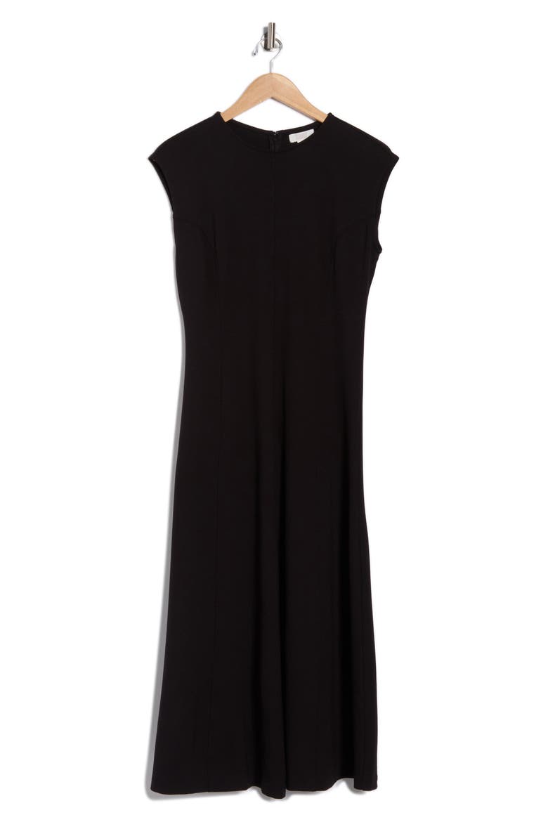 Seamed Ponte Fit & Flare Midi Dress, Alternate, color, BLACK
