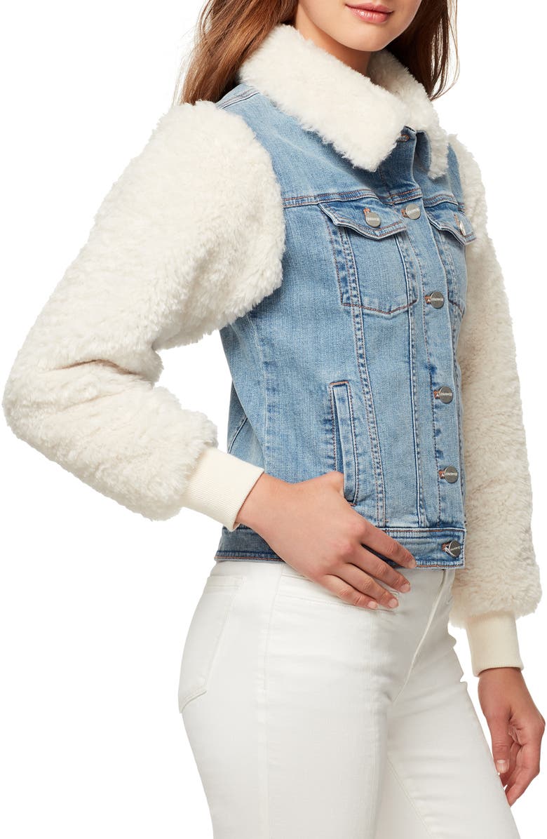 Sanctuary Minka Faux Shearling & Denim Trucker Jacket, Alternate, color, 