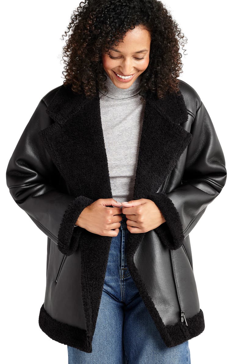 Splendid Earhart Faux Leather Aviator Jacket with Faux Fur Collar, Alternate, color,