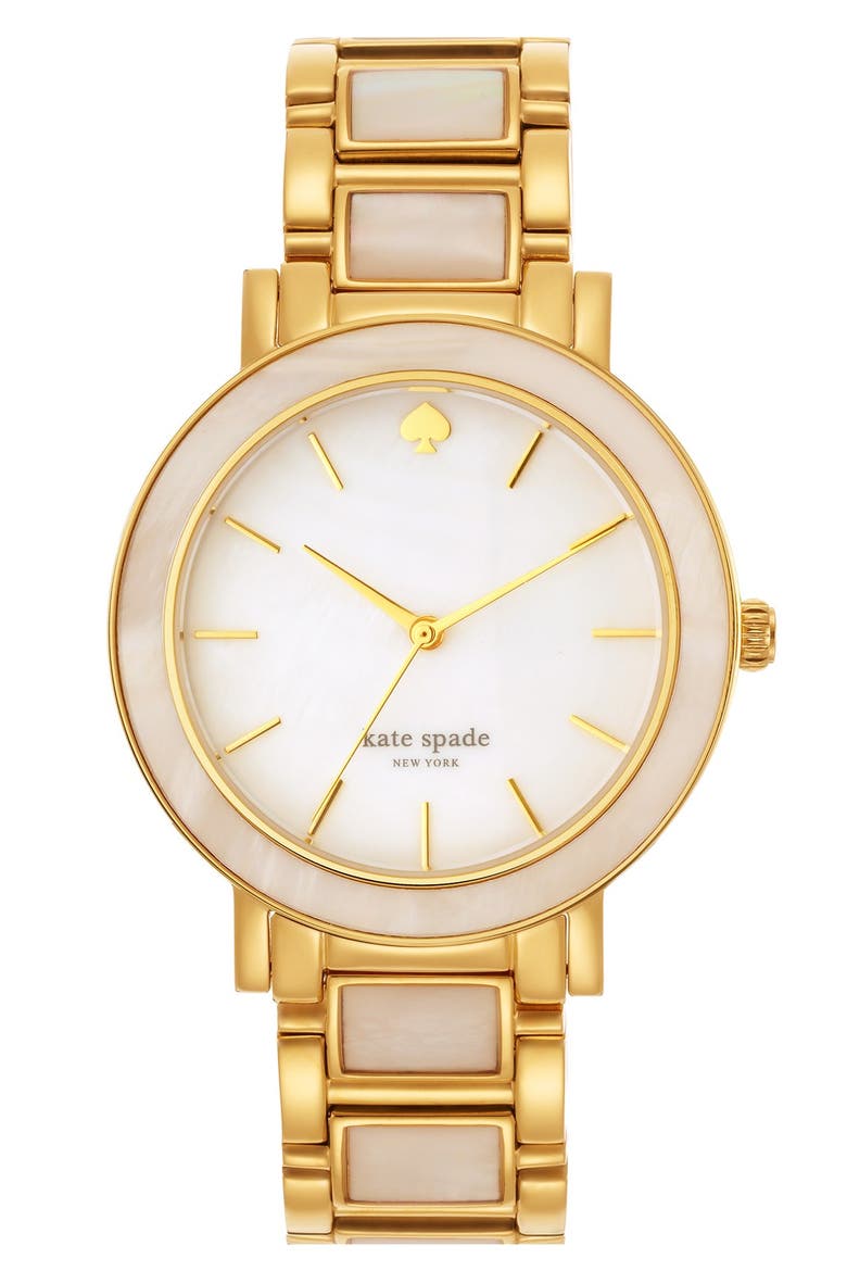'gramercy grand' mother-of-pearl bracelet watch, 38mm, Main, color, GOLD/ WHITE
