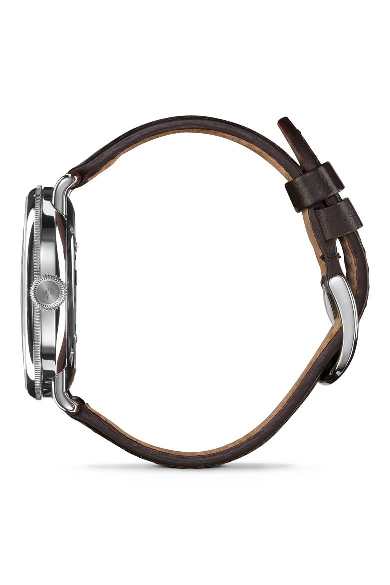 Canfield Leather Strap Watch, 43mm, Alternate, color, DARK OLIVE