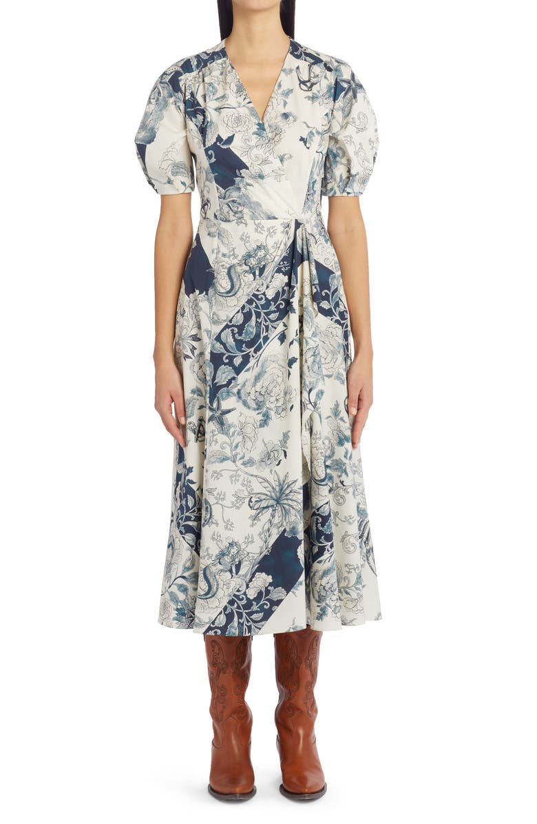 Etro Carole Mixed Motif Faux Wrap Midi Dress, Main, color,