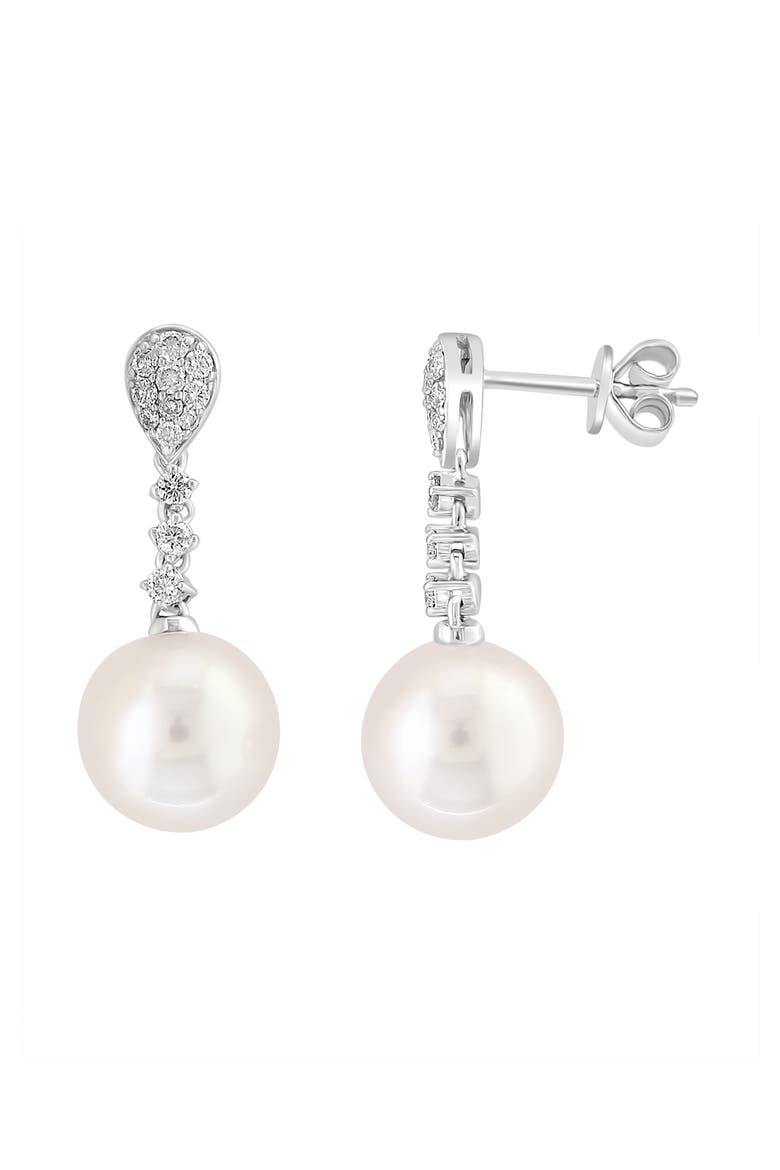 925 Sterling Silver Diamond,Fresh Water Pearl Earrings, Alternate, color, Hematite and FW Blush Pearl