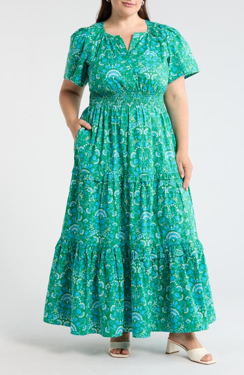 Alina Floral Palmer Tiered Cotton Maxi Dress (Plus)